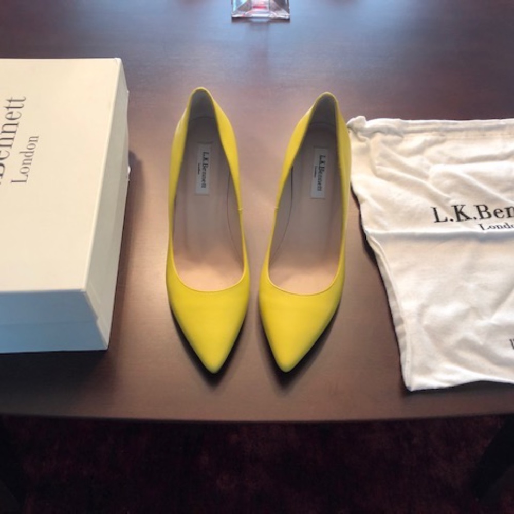 NEW! L.K. Bennett Yellow Florete Pumps Sz 38 High Heels Designer Shoes